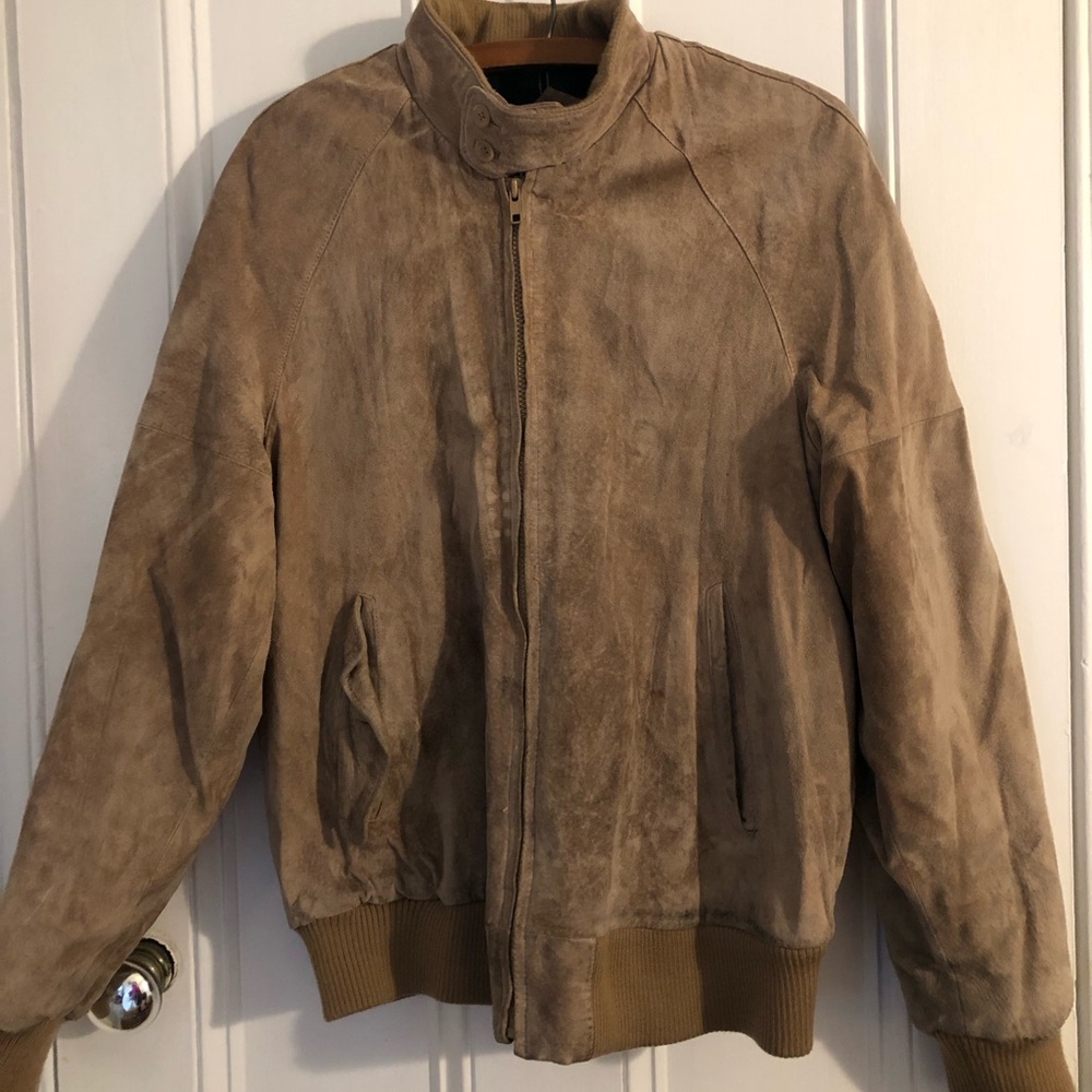 Men's Suede Bomber Jacket - Tan